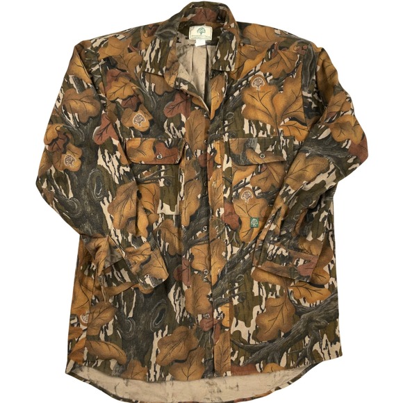 Mossy Oak Shirt Men Large Brown Camo Chamois Flannel Fall Hunt Sport 80s - Picture 1 of 9